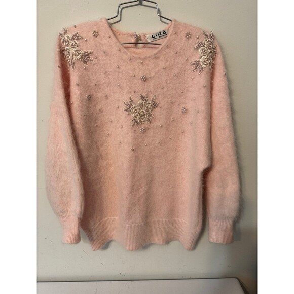 LIRA HIGH FASHION PALE PINK ANGORA SWEATER NEW M-L - Picture 1 of 9